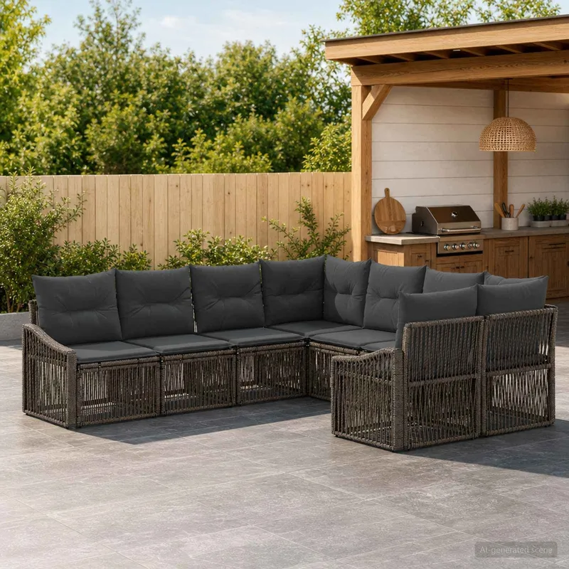 Gartensofa-set 8 stk. 8-Sitzanzahl grey Poly-Rattan