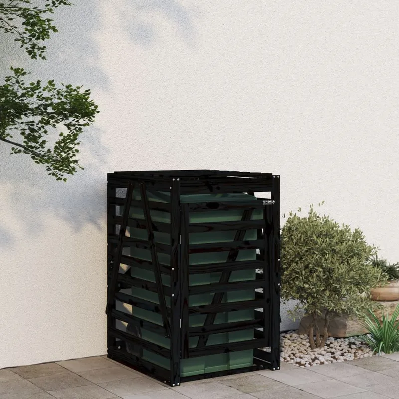 Mülltonnenbox black 84x90x128,5 cm solid pine wood