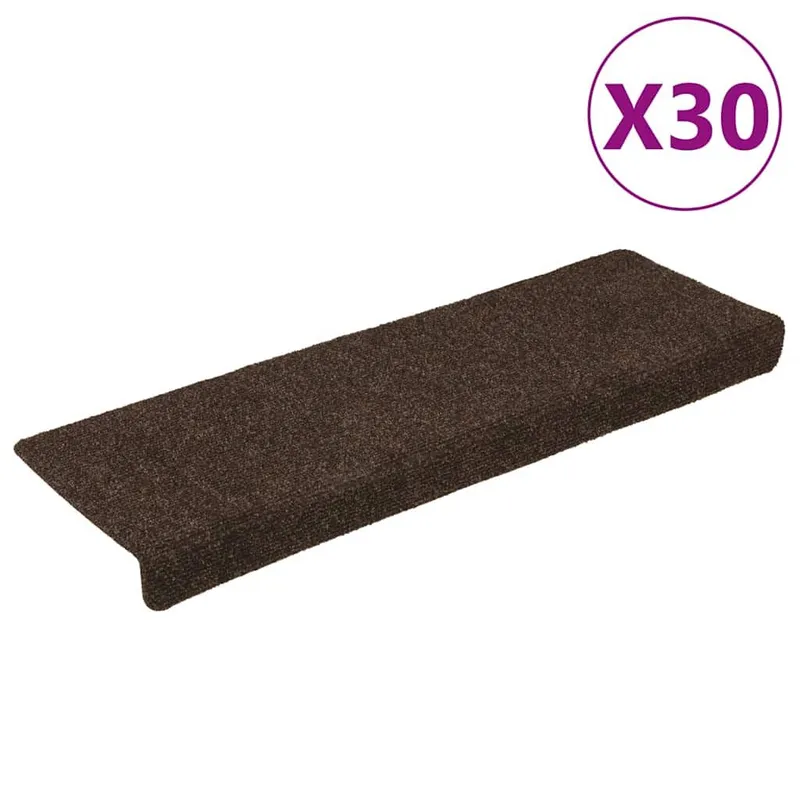 Tapis d'escalier autocollants 30 pièces 65 x 21 x 4 cm Marron Bord rectangulaire