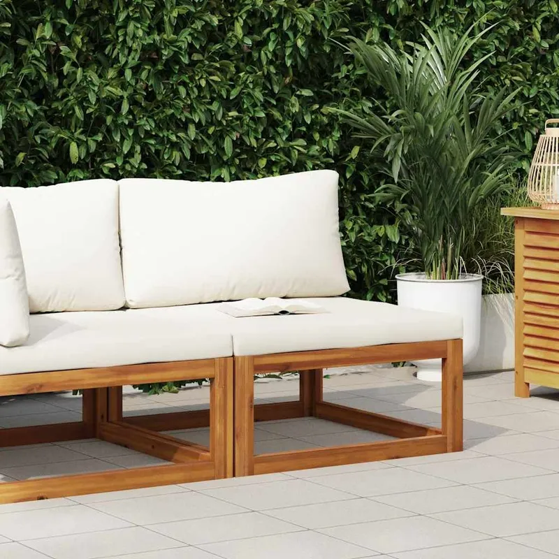 Modular-Mittelsofa with Cremeweißen cushions acacia solid wood