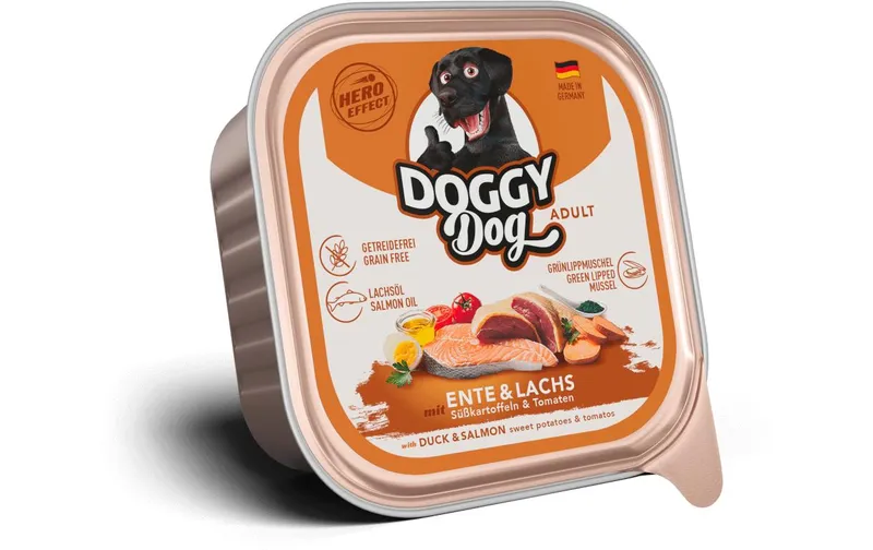 DOGGY Dog Nassfutter DoggyDog Schale Ente, Lachs Adult 150 g