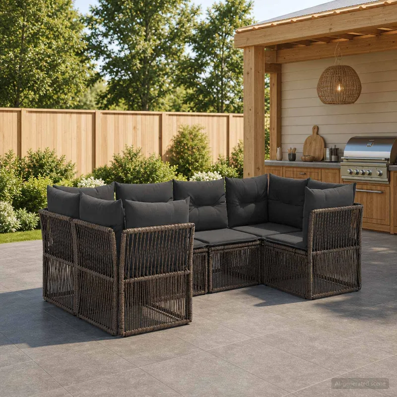 Gartensofa-set 6 stk. 6-Sitzanzahl Grau Poly-Rattan