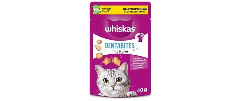 Whiskas Katzen-Snack Dentabites mit Huhn, 6 x 40g