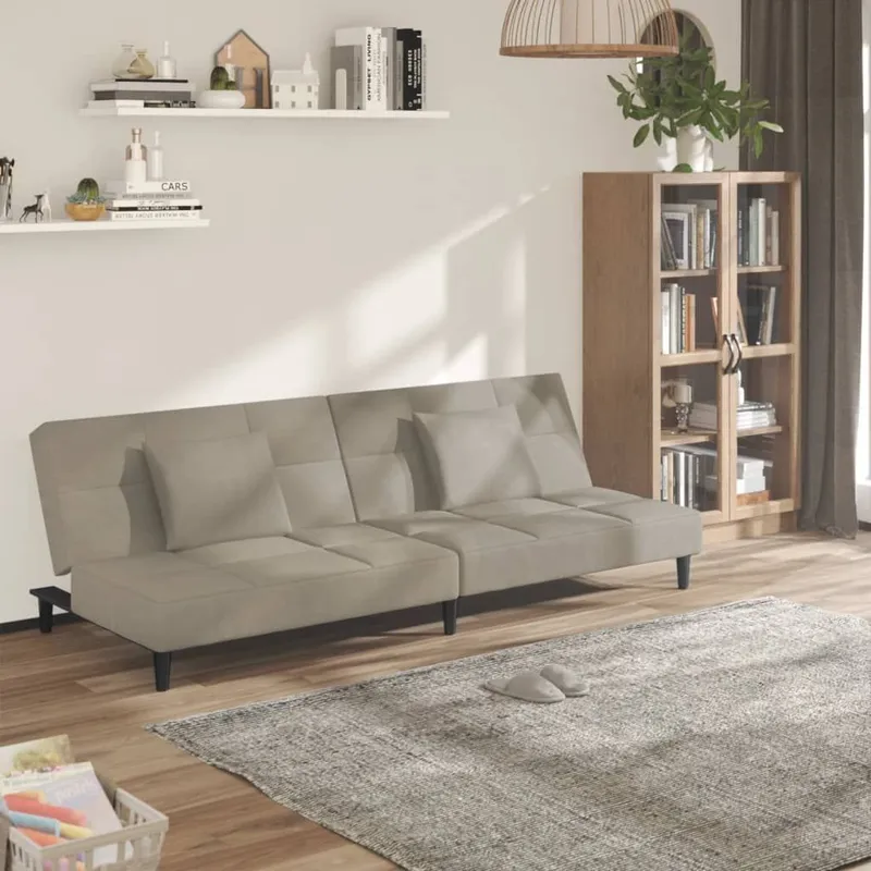 Schlafdivano 2-Sitzer con 2 cuscini grigio chiaro velluto