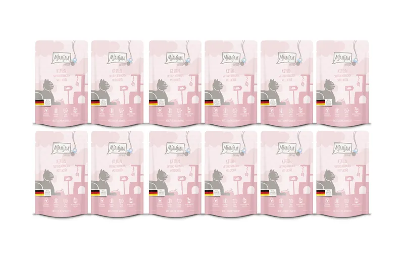 Mjamjam Nassfutter Quetschie Kitten Huhn mit Lachsöl, 12 x 125 g