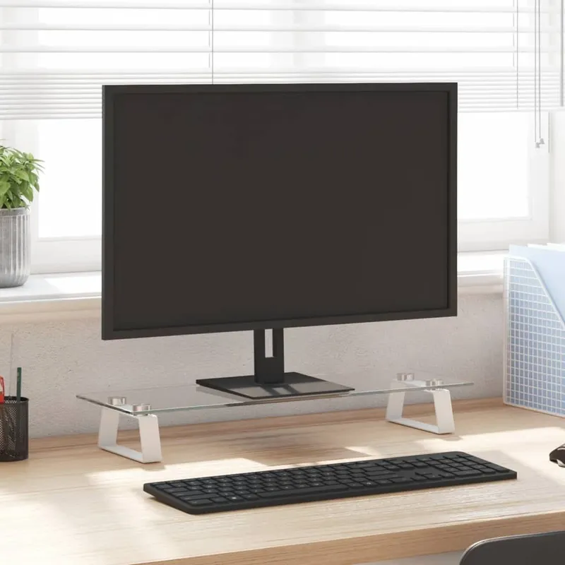 Monitorständer bianco 60x20x8 cm Hartvetro e metallo