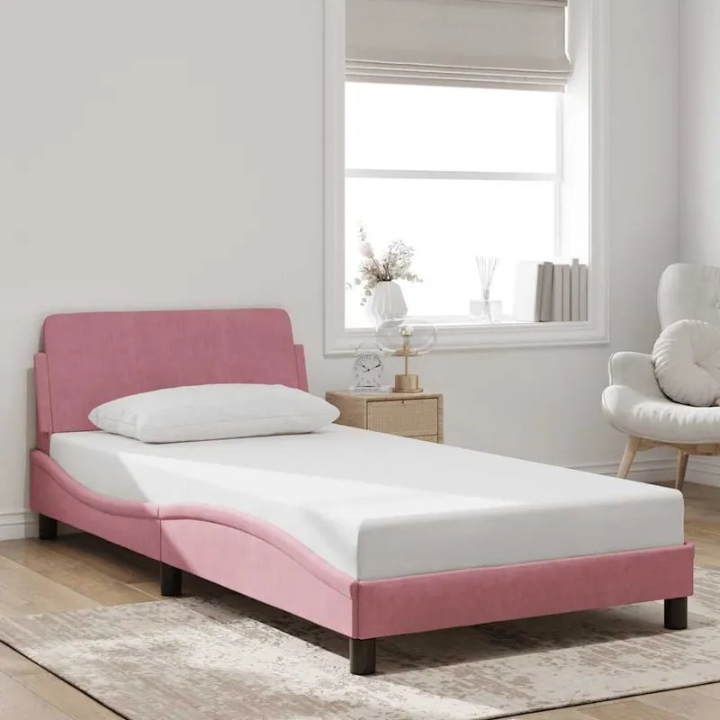 struttura letto con testiera "Dover" rosa 100x200 cm velluto