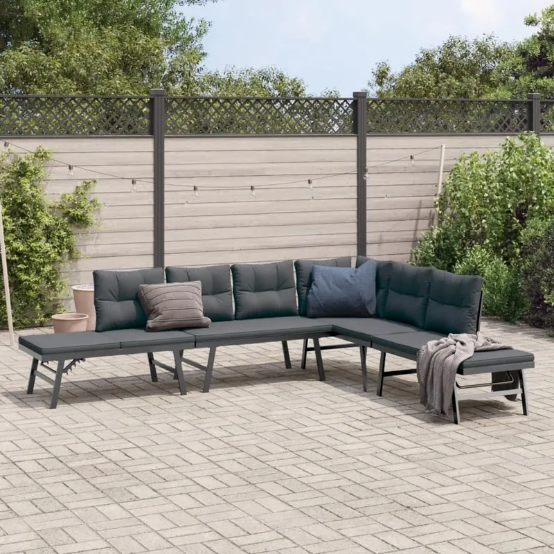 Gartenbänke 4 Stk. mit Kissen noir Pulverbeschichteter Stahl