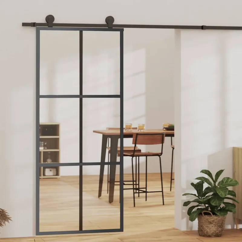 porta scorrevole ESG-vetro e alluminio 90x205 cm nero