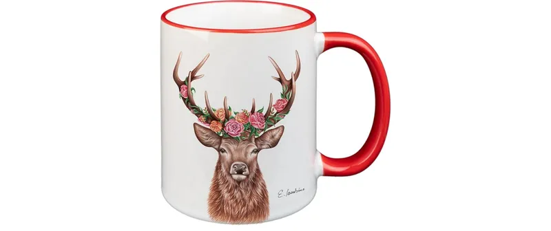 creanorm Tasse Blumenhirsch 330 ml, 1 pièces, rouge/blanc