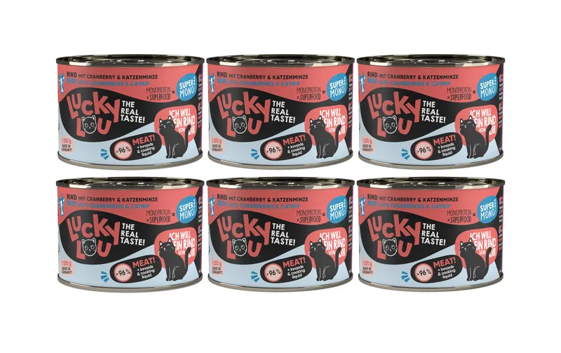 Lucky Lou Nassfutter SuperMono Rind, 6 x 200 g