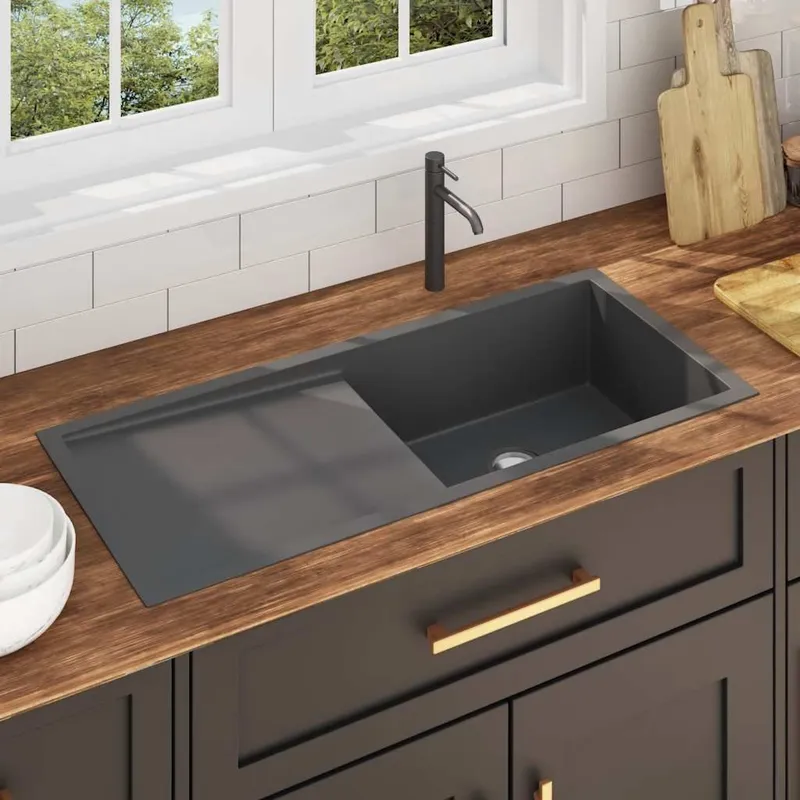 Handgemachte Einbauspüle black Edelstahl