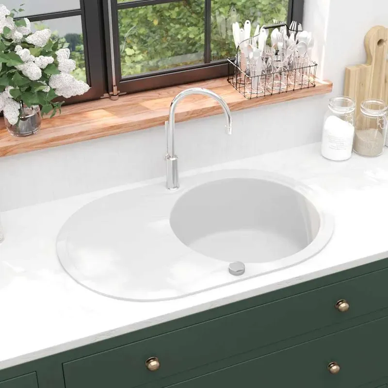 Granitspüle Einzelbecken Oval bianco