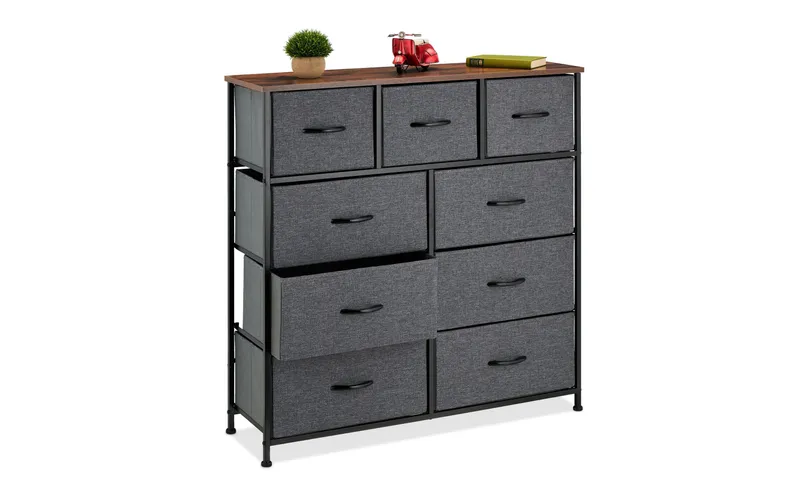 relaxdays chest of drawers mit 9 Schubladen 100 x 100 cm, black/Dunkelgrau