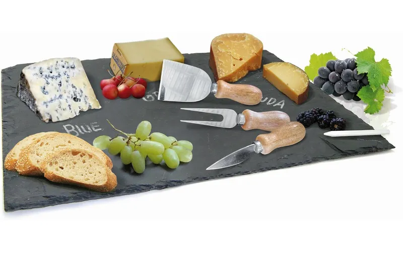 Set à fromage Nerthus avec plateau en ardoise Noir/Argent/Marron