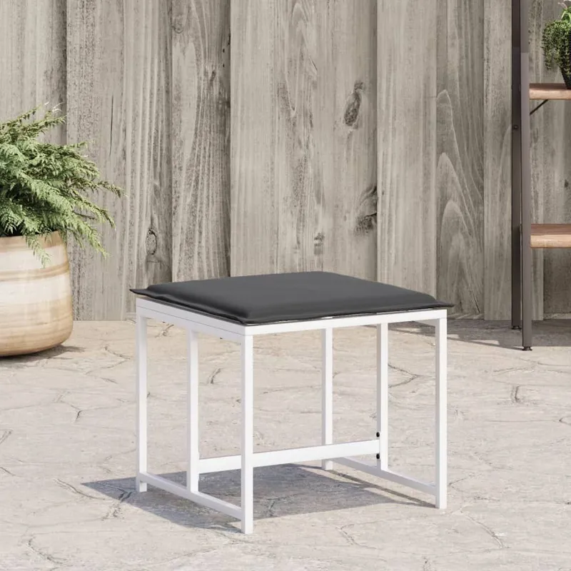 Gartenhocker with cushions 4 pcs white steel and Textilene