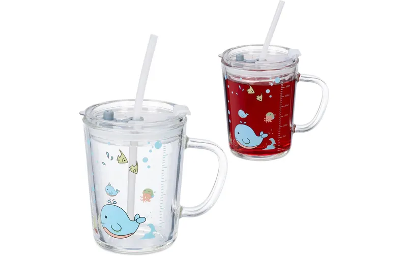 relaxdays Kindertrinkglas Wal 2 pièces, 400 ml