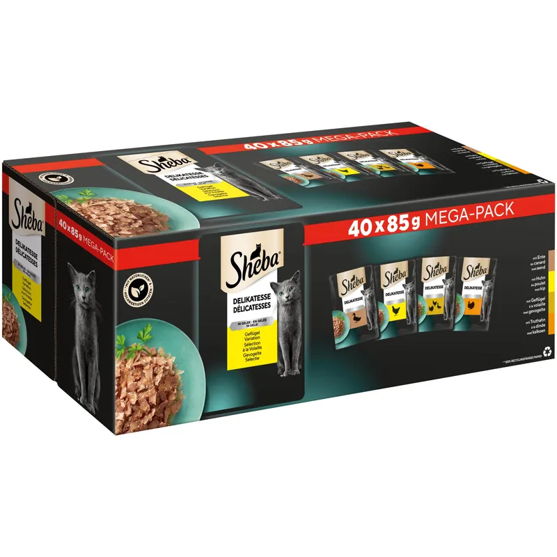 Sheba Nassfutter Delikatesse in Gelée Geflügel Variation 40 x 85 g
