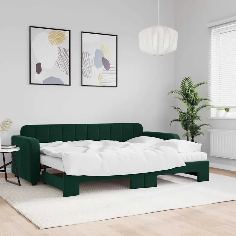 divano letto Ausziehbar con materasson verde scuro 80x200 cm velluto