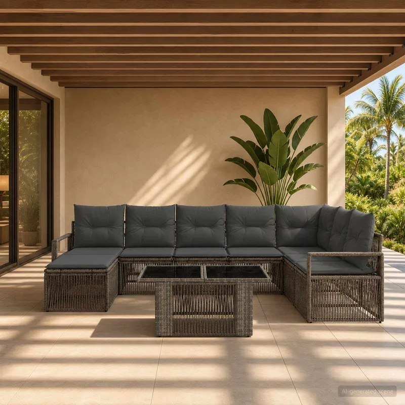 Gartensofa-set 9 stk. Grau und Dunkelgrau Poly-Rattan