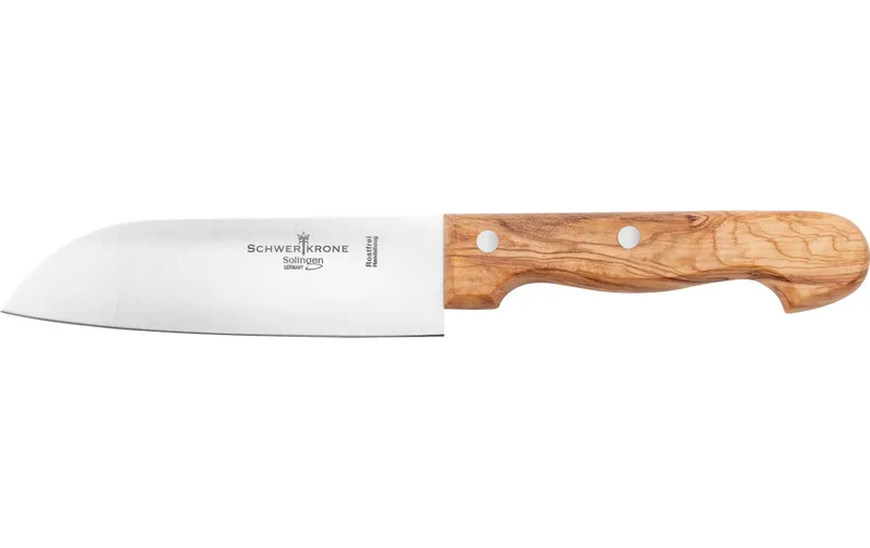 Schwertkrone Santoku Kochmesser Olivenholz - 15 cm Silber/brun