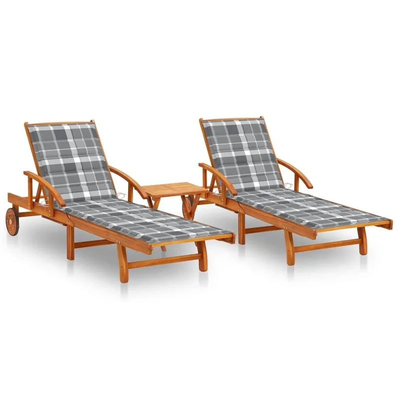 Sonnenliegen 2 pz. con Tisch e Auflagen legno massiccio acacia