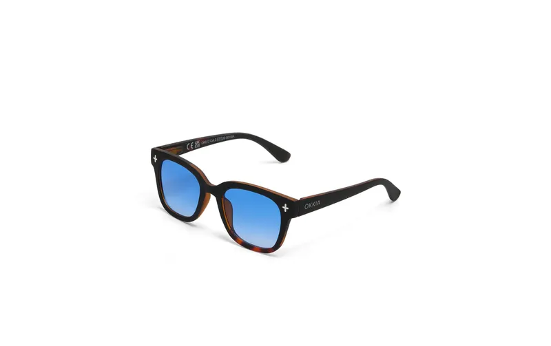 OKKIA Sonnenbrille Giovanni Schwarz Havana, Blue Lens