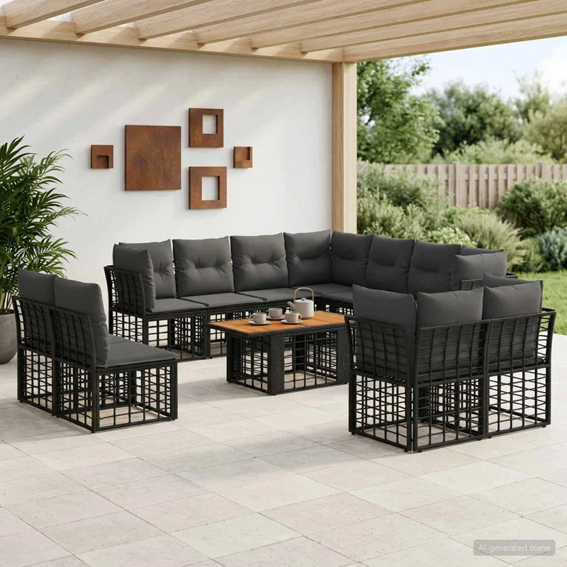 Gartensofa-set 12 stk. Schwarz und Dunkelgrau Poly-Rattan