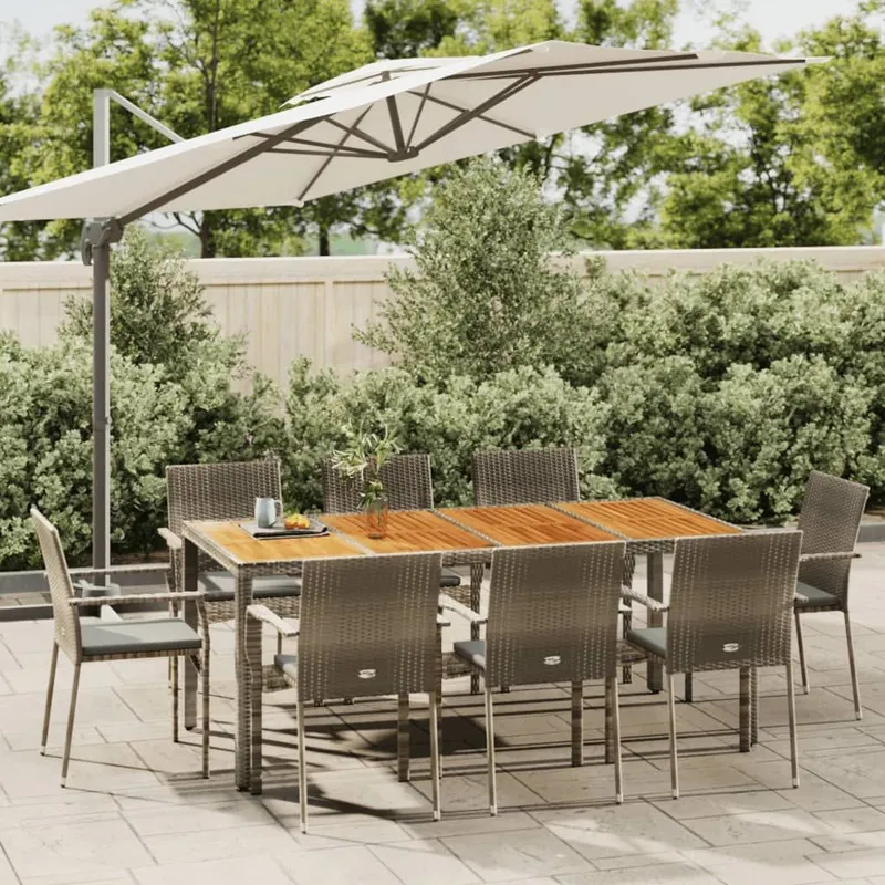9-tlg. Garten-Essgruppe mit Kissen Grau Poly Rattan