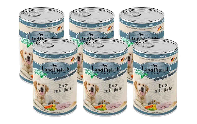 LandFleisch Nassfutter Classic Ente mit Reis, 6 x 400 g
