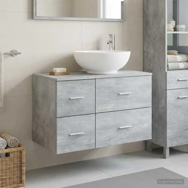 Badezimmermöbel-Set 2 stk. Betongrau Holzwerkstoff