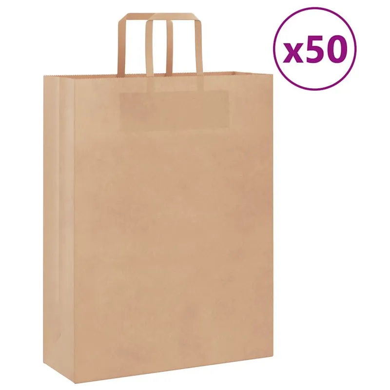 Papiertragetaschen 50 Stk. mit Henkeln Braun 32x12x42 cm
