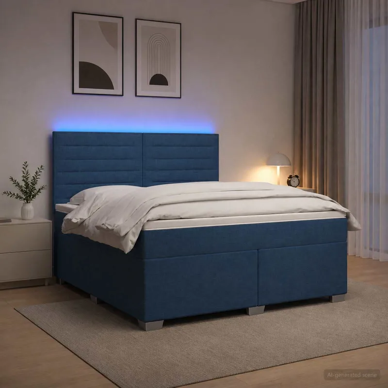 Lit boxspring avec matelas Bleu 180 x 200 cm Tissu
