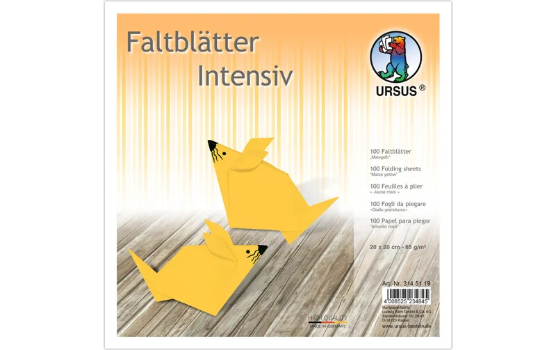 URSUS Faltblätter intensiv uni 20 x 20 cm 100 Blatt maisgelb