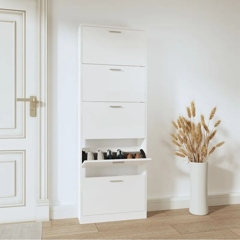 Schuhschrank Hochglanz-white 59x17x169 cm engineered wood