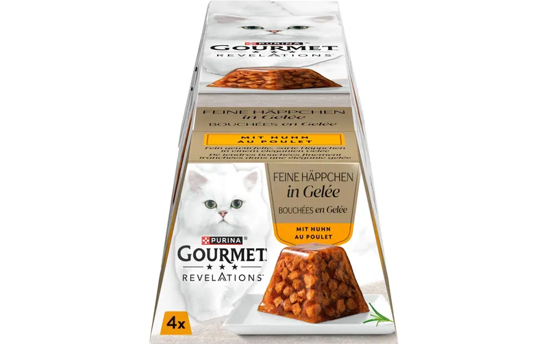 Purina Gourmet Nassfutter Revelations Feine Häppchen Gelée Huhn 4 x 57g