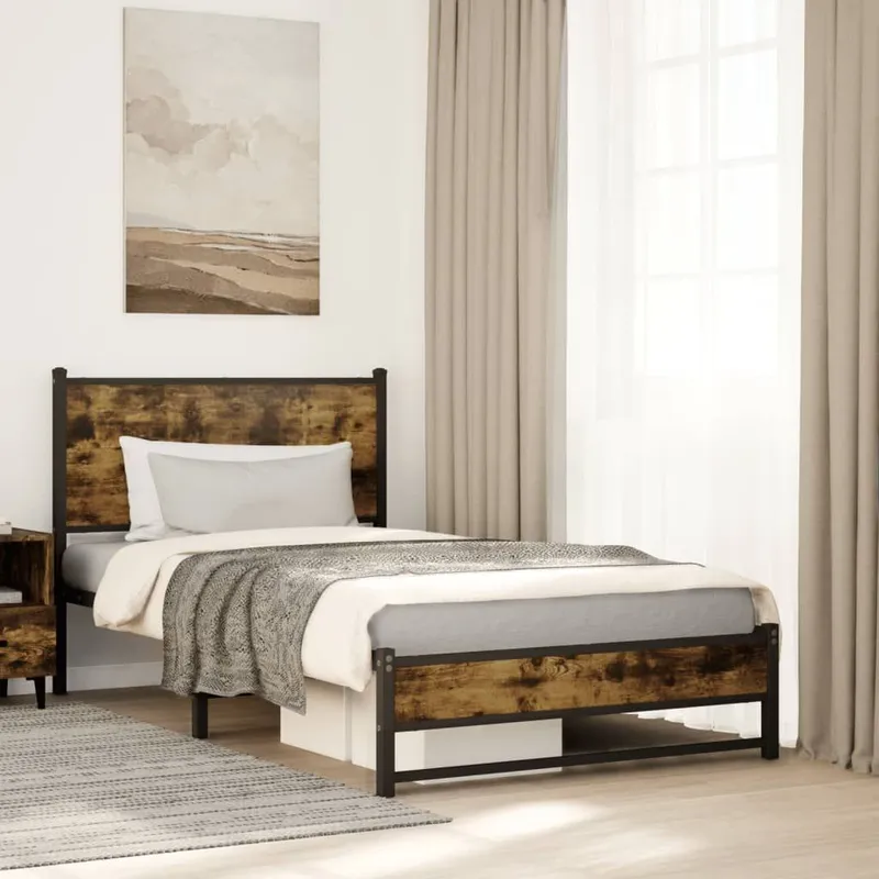 letto in metalloo senza materasso rovere affumicato 100x190 cm