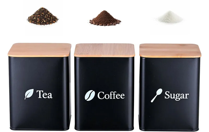 relaxdays Vorratsdosen Set Kaffee/Tee/Zucker nero je 1.5 L
