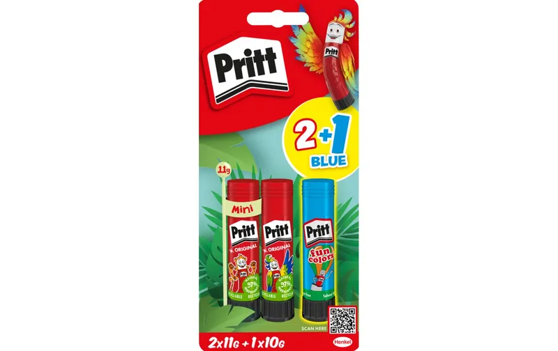 Pritt Klebestift 2x11g + 1x10g, blue, red