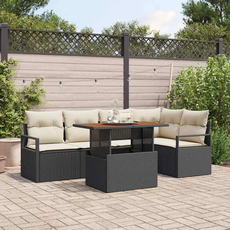 Gartensofa-set 6 stk. 5-Sitzanzahl Schwarz und Creme