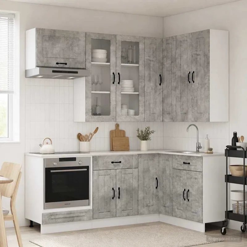 Kücheneinheit KALMAR 8 stk. Betongrau derivato del legno