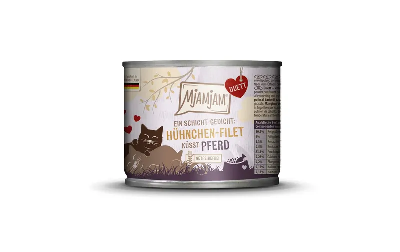 Mjamjam Nassfutter Duett Hühnchen-Filet küsst Pferd, 190 g