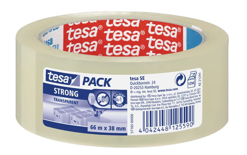 tesa Klebeband strong 38 mm x 66 m, 1 Rolle transparent