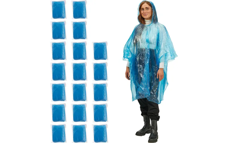 relaxdays Regenponcho 20 Stück, Blau
