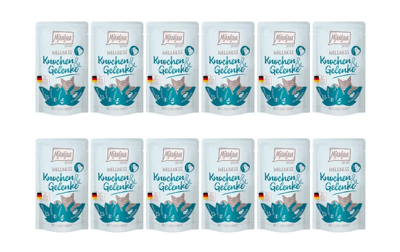 Mjamjam Nassfutter Wellness Knochen & Gelenke Huhn, 12 x 125 g