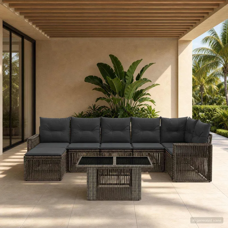 set divano da giardino 8 pz. grigio e grigio scuro polyrattan