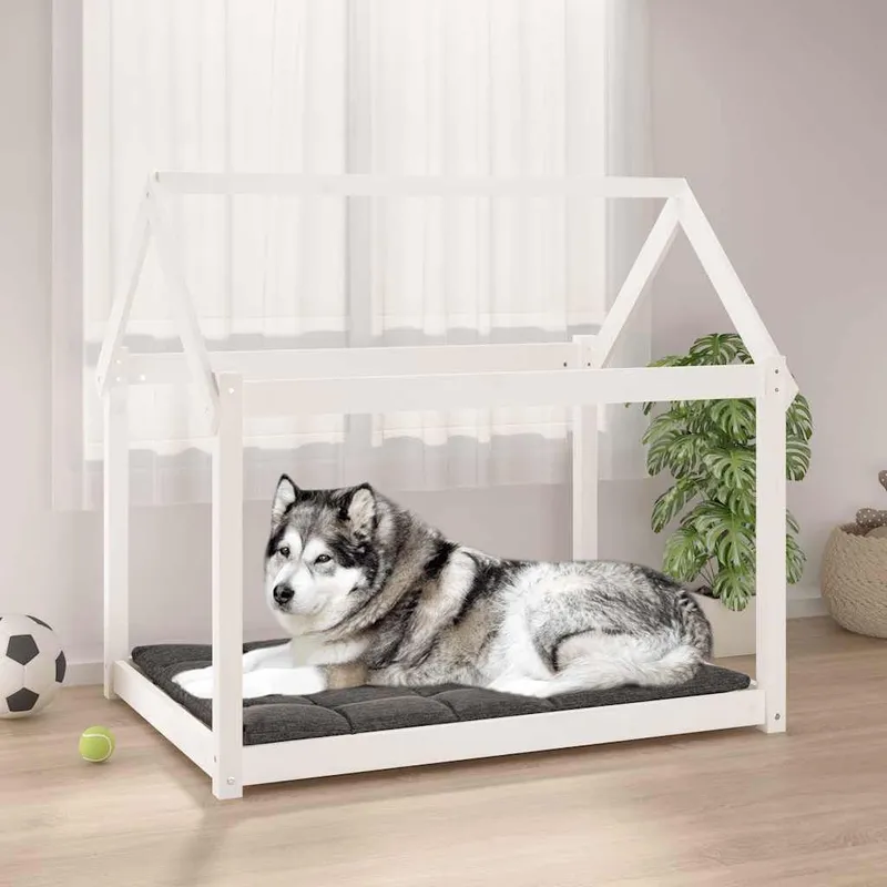 cuccia per cane bianco 111x80x100 cm legno massiccio pino