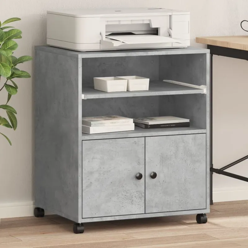 Druckerständer con Rollen grigio cemento 60x48x74 cm
