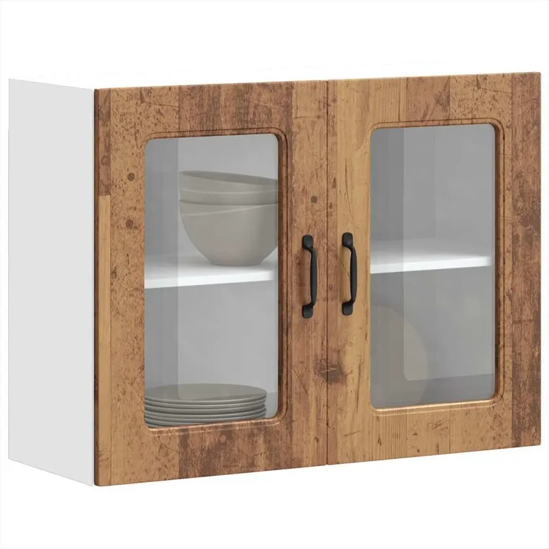Armoire murale de cuisine avec porte en verre Kalmar vieux bois