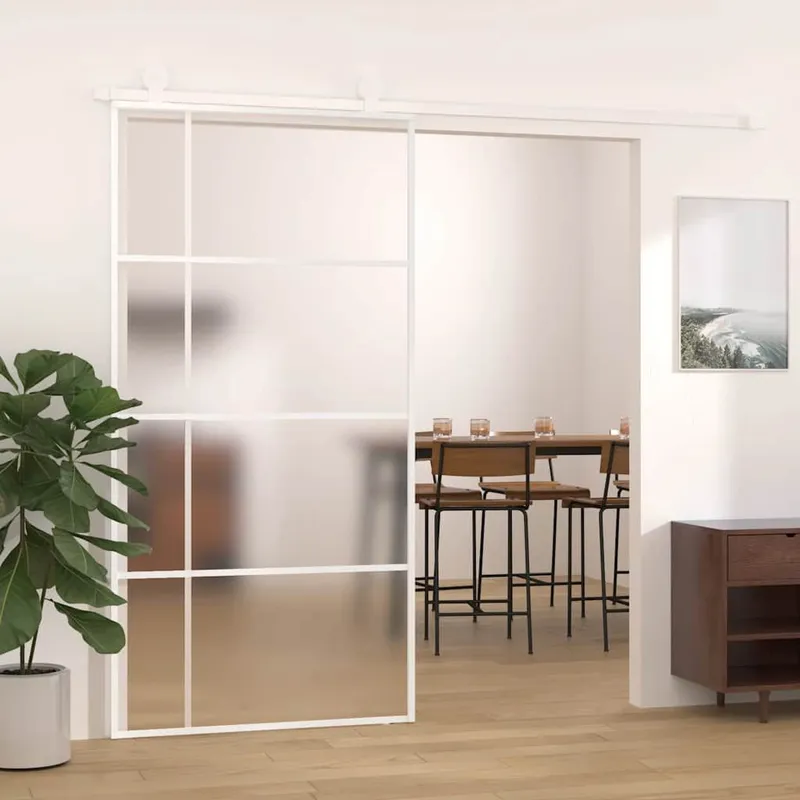 Porte coulissante Verre ESG dépoli aluminium 102,5x205 cm Blanc